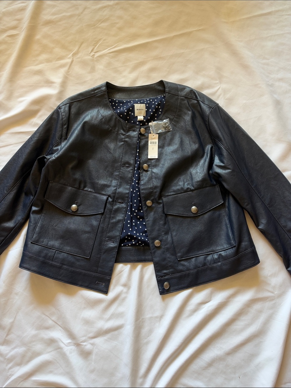 Maeve Dark Blue Leather Button-Front Jacket - Women